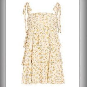 NWT Reformation Avni Babydoll Tiered Tie Sleeve Minidress in Adagio Size L
